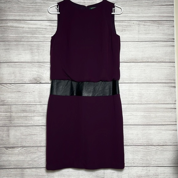 Ralph Lauren Plum Colored Dress with Faux Leather Embellishments Size 4 - Picture 1 of 4